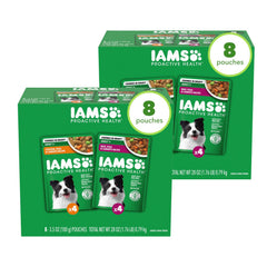 IAMS Proactive Health variety-pack pouch on shelf, convenient mealtime option.