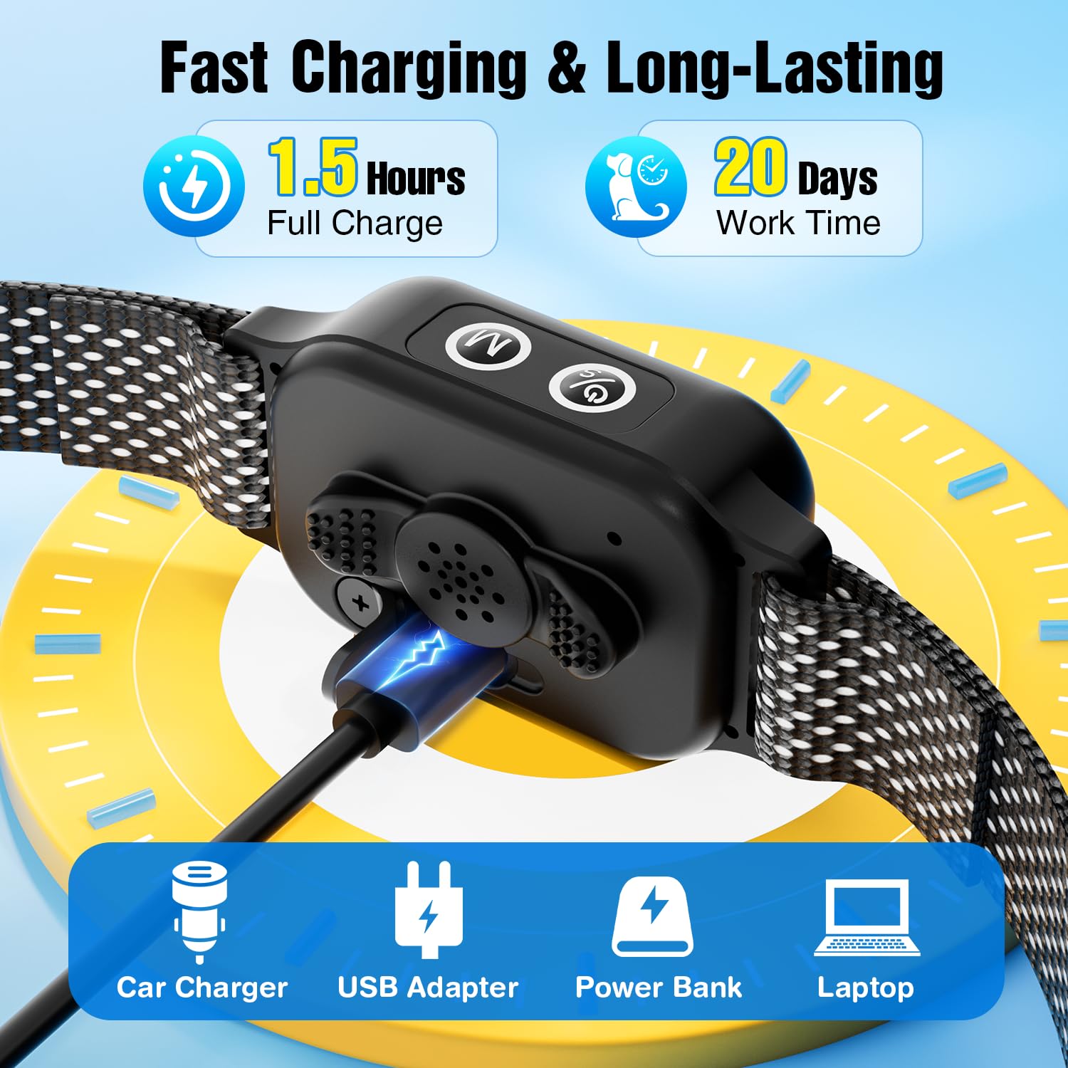 ianciu bark collar pause feature icon illustrates safety-conscious training rhythm.