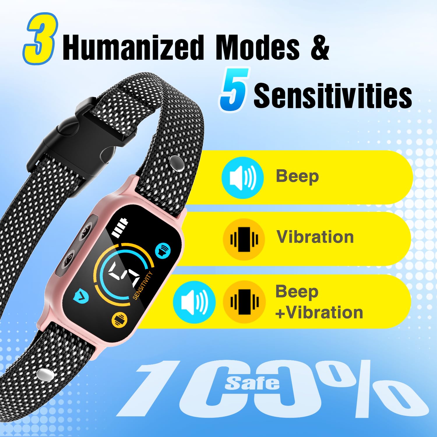 ianciu bark collar pink with beep mode aids quiet training.