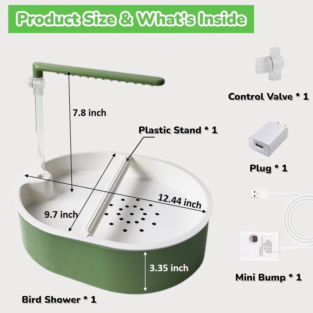 Ianjetty Bird Shower Bath USB plug power for continuous circulation