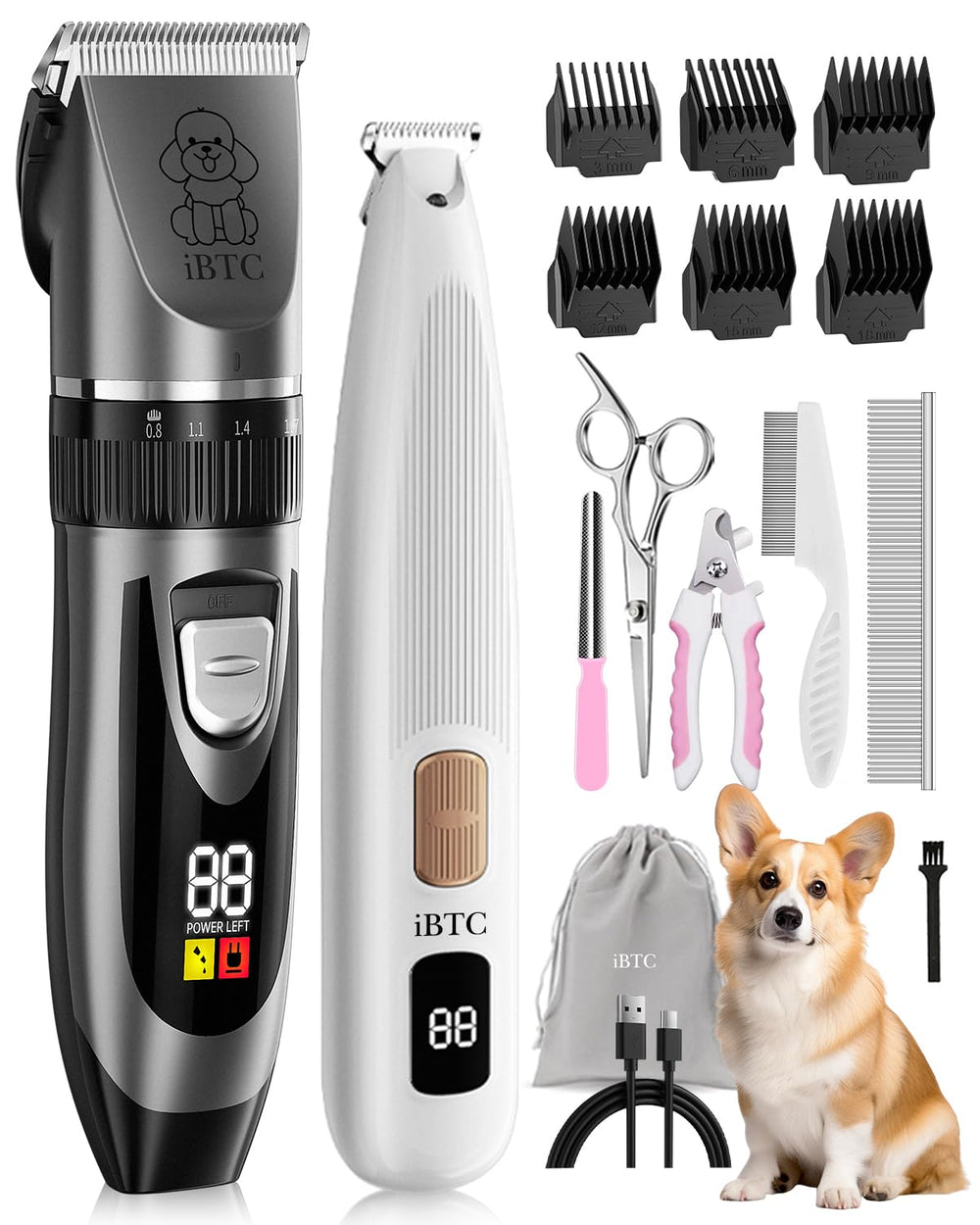 ibtc dog clippers 2in1 kit front view for comfortable home grooming