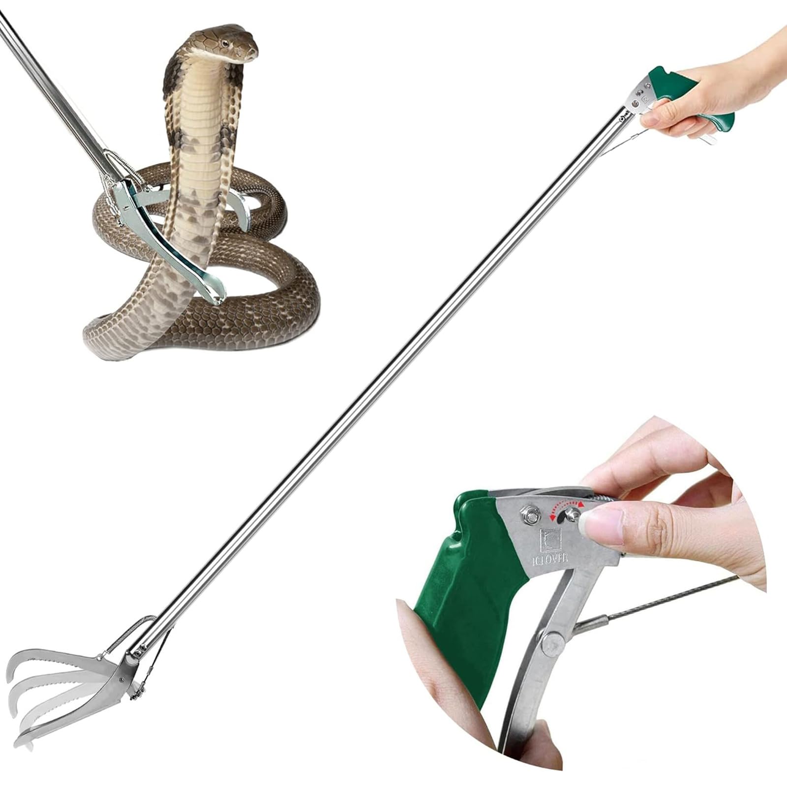 IC ICLOVER 47-inch snake tongs with extended grip for safe reptile handling.