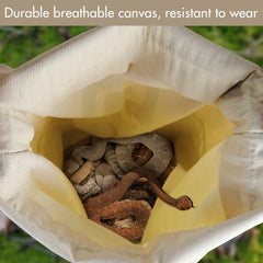 Durable canvas tote shown for reliable reptile handling.