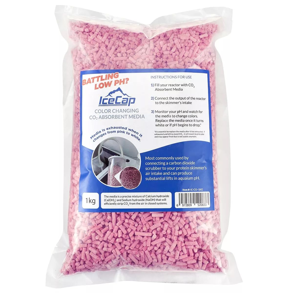 IceCap color changing media pink indicator shows replacement point for reef tanks