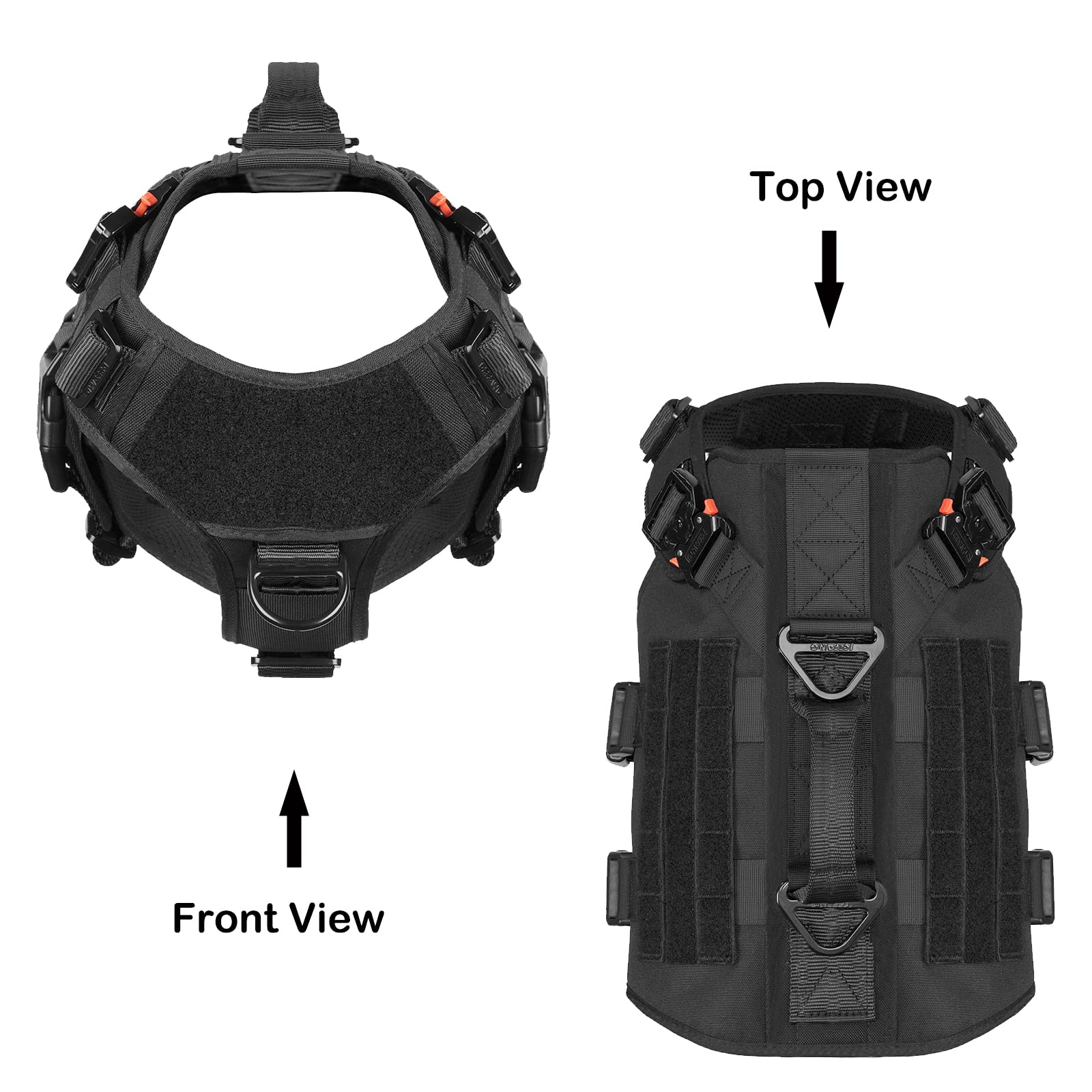 ICEFANG GN3 tactical dog harness rear view with handle and 3/4 coverage.