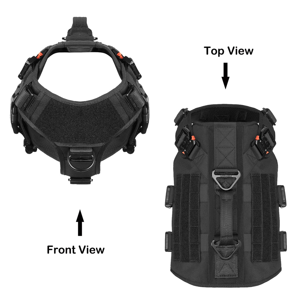 ICEFANG GN3 tactical dog harness rear view with handle and 3/4 coverage.