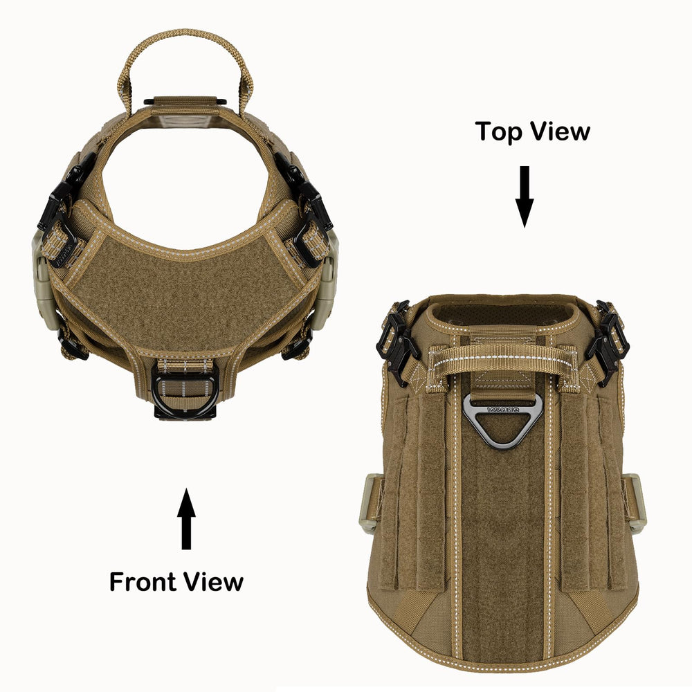 ICEFANG Tactical dog harness buckle closeup highlighting aluminum buckles.