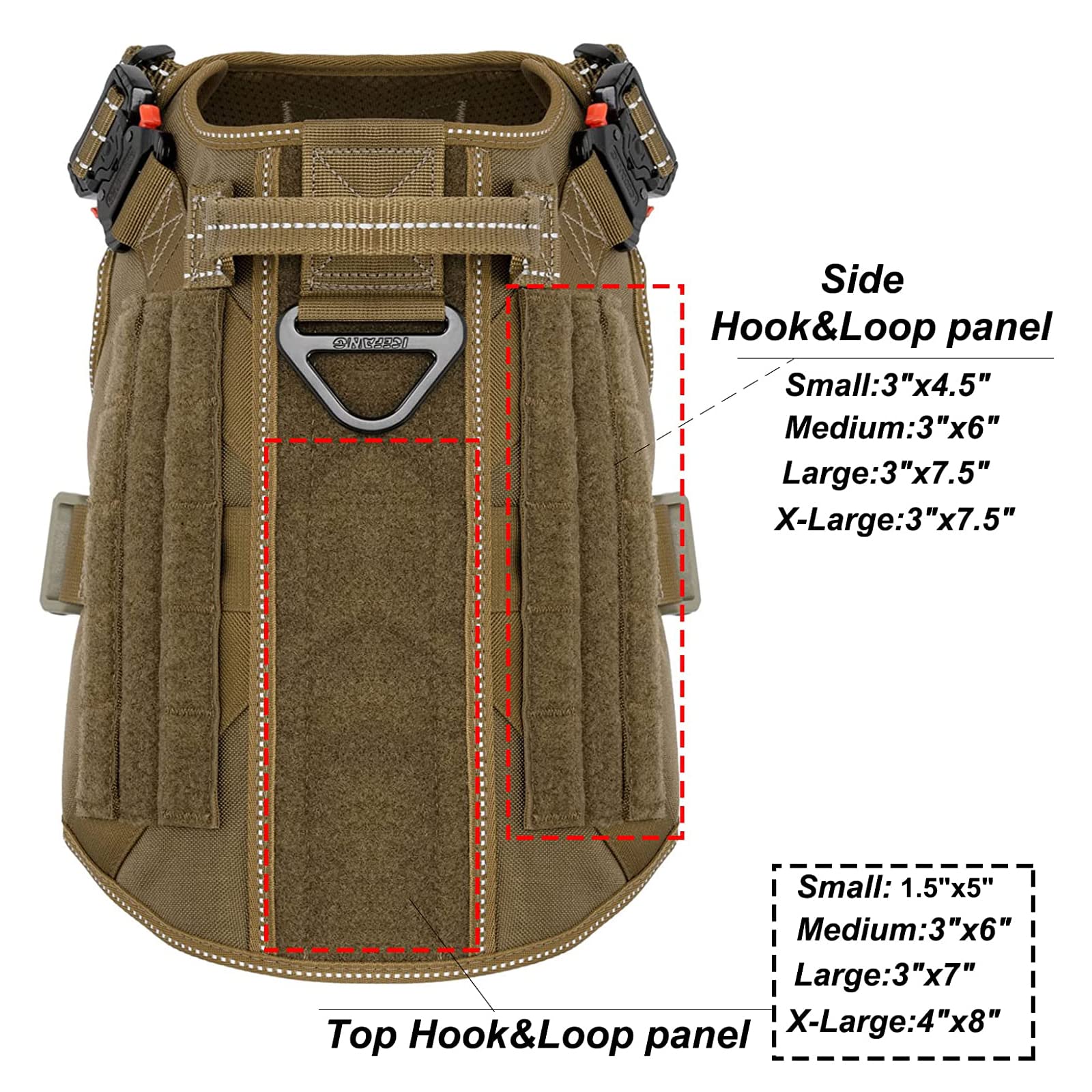 ICEFANG Tactical Dog Harness front chest view emphasizes anti-pull D-ring for calm walks.