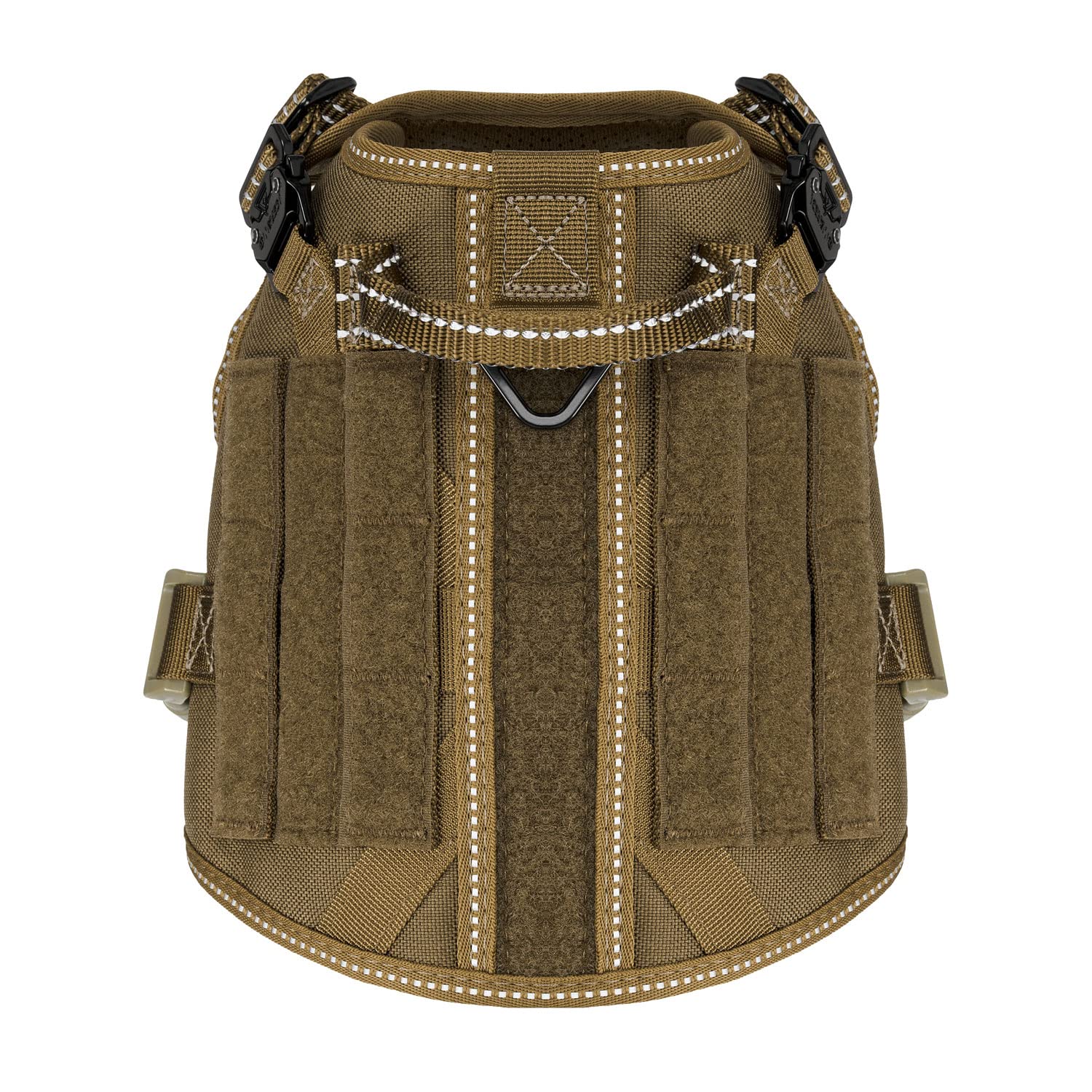 ICEFANG tactical harness close-up of front chest D-ring for anti-pull control.