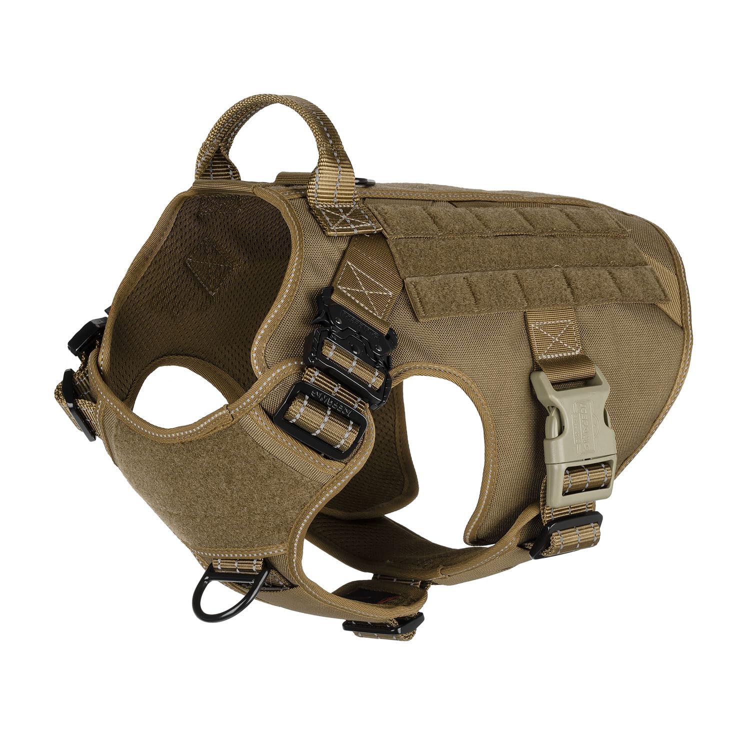 ICEFANG tactical dog harness with handle, front view for secure control.