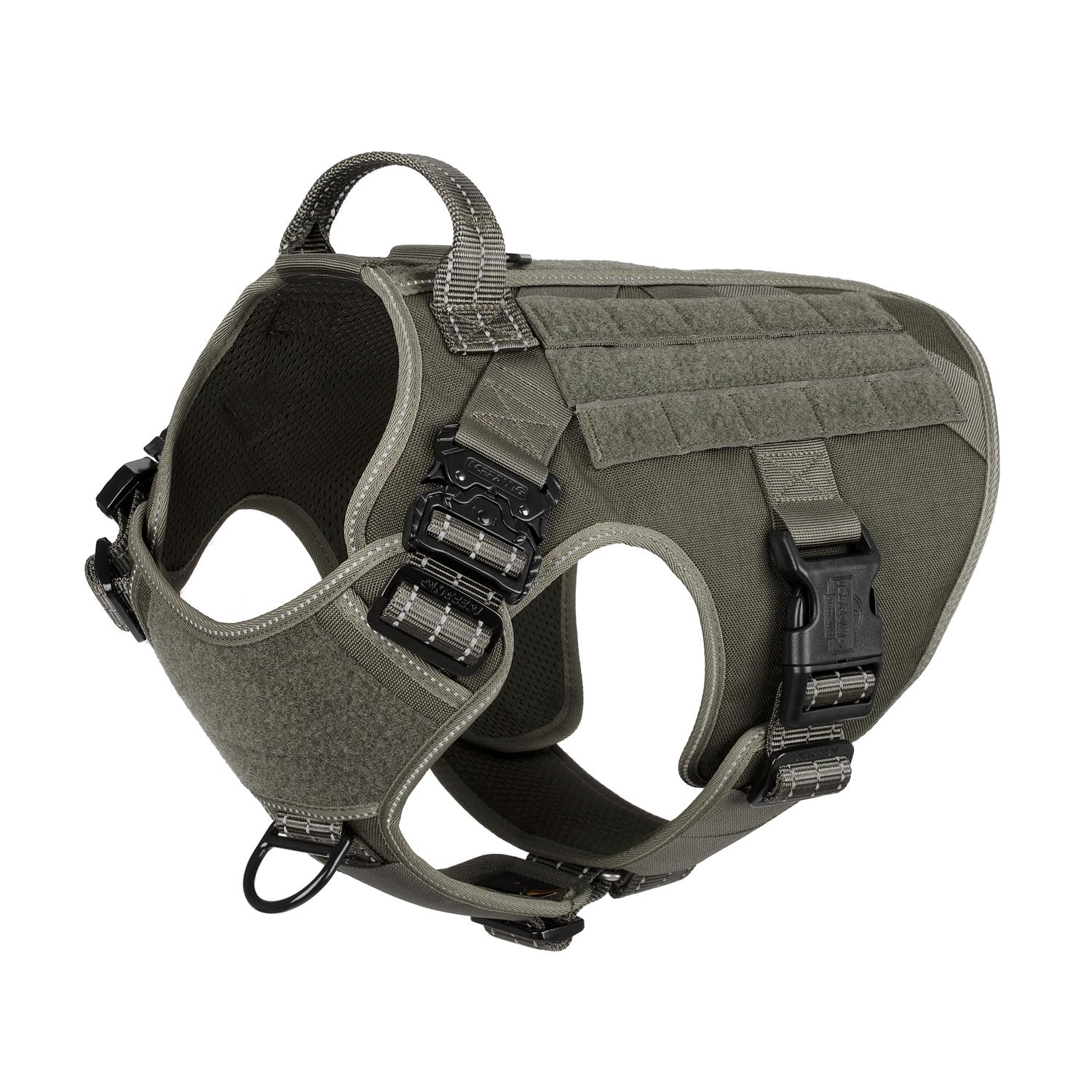 ICEFANG tactical dog harness with large metal buckles for secure daily walks.