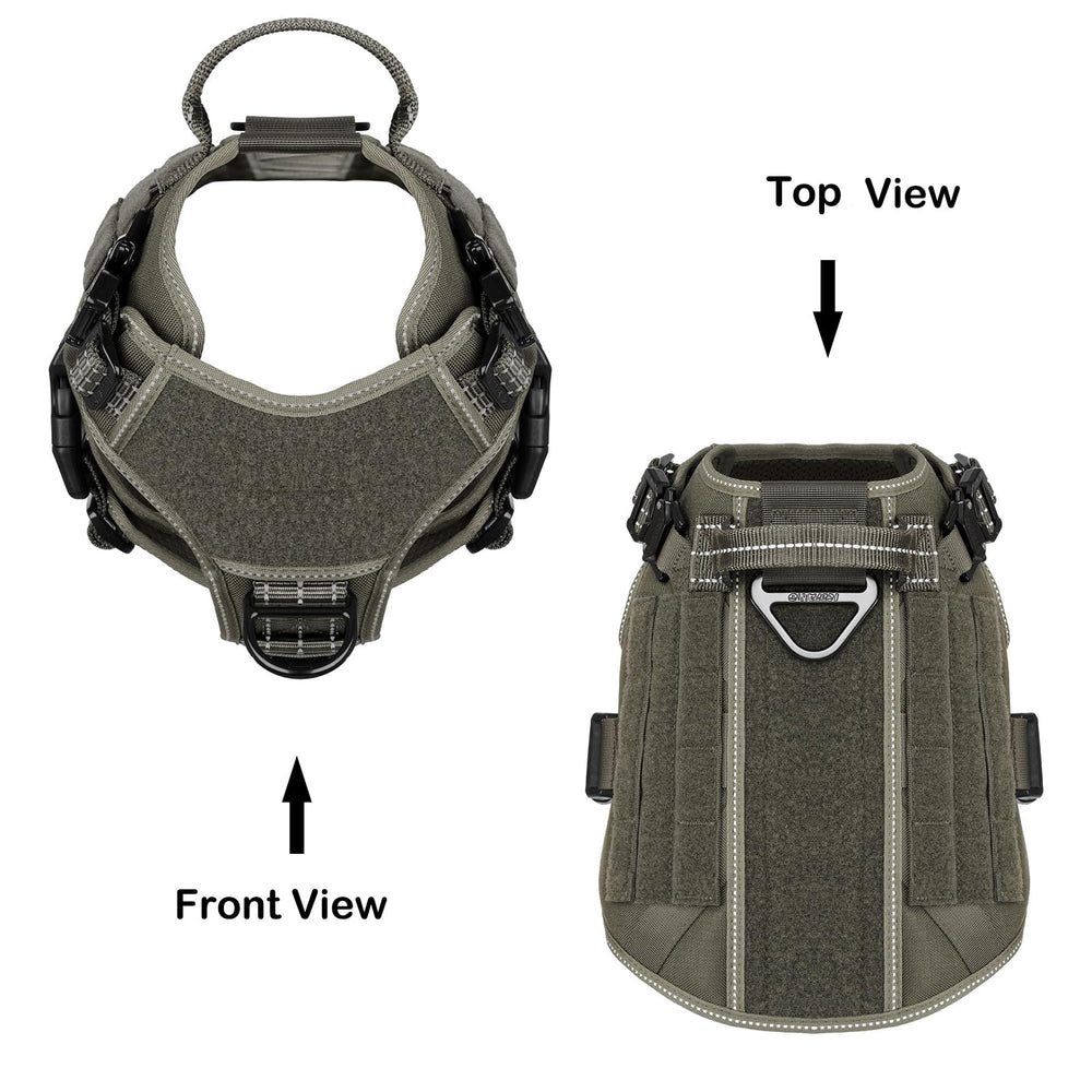 ICEFANG Tactical Dog Harness Medium, back view, shows sturdy build and secure attachment points.
