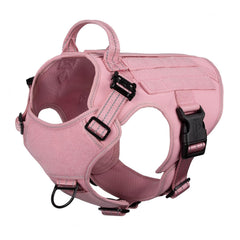 ICEFANG tactical dog harness in pink with dual aluminum buckles for secure everyday walking.