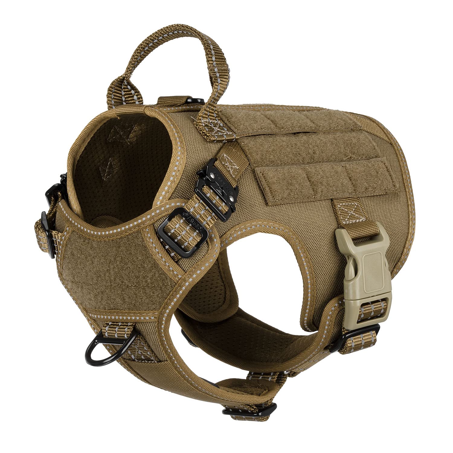 ICEFANG Tactical Dog Harness front view showing sturdy buckles for secure control.