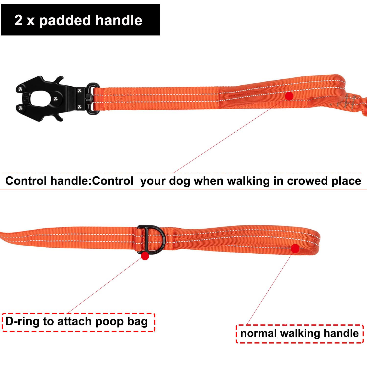 ICEFANG reflective nylon leash enhances nighttime visibility for safer walks.
