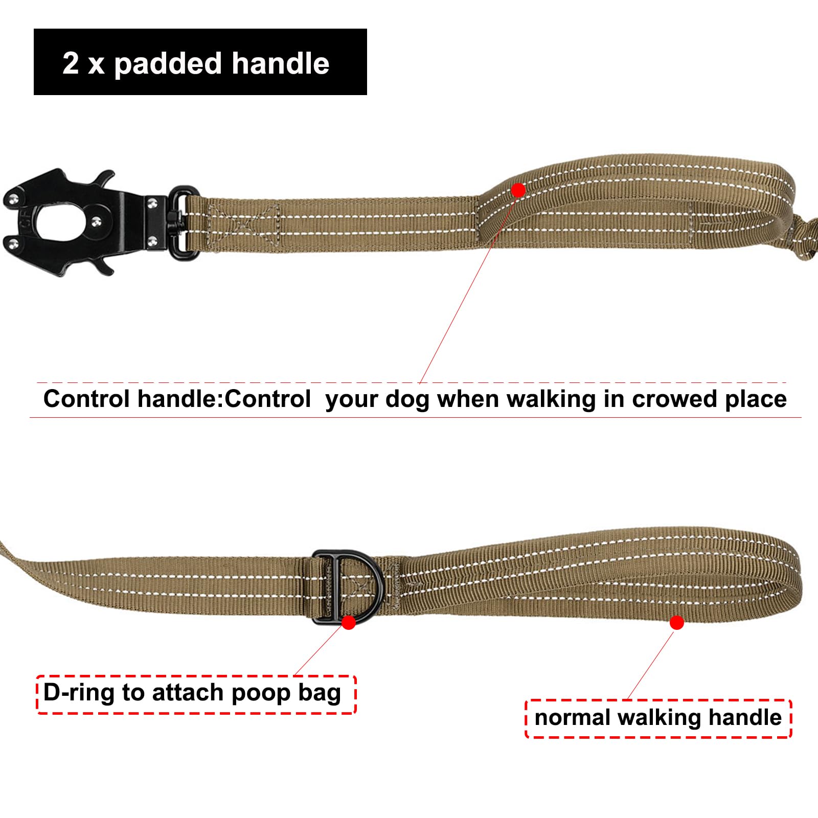 ICEFANG shock-absorbing front leash reduces sudden pulls