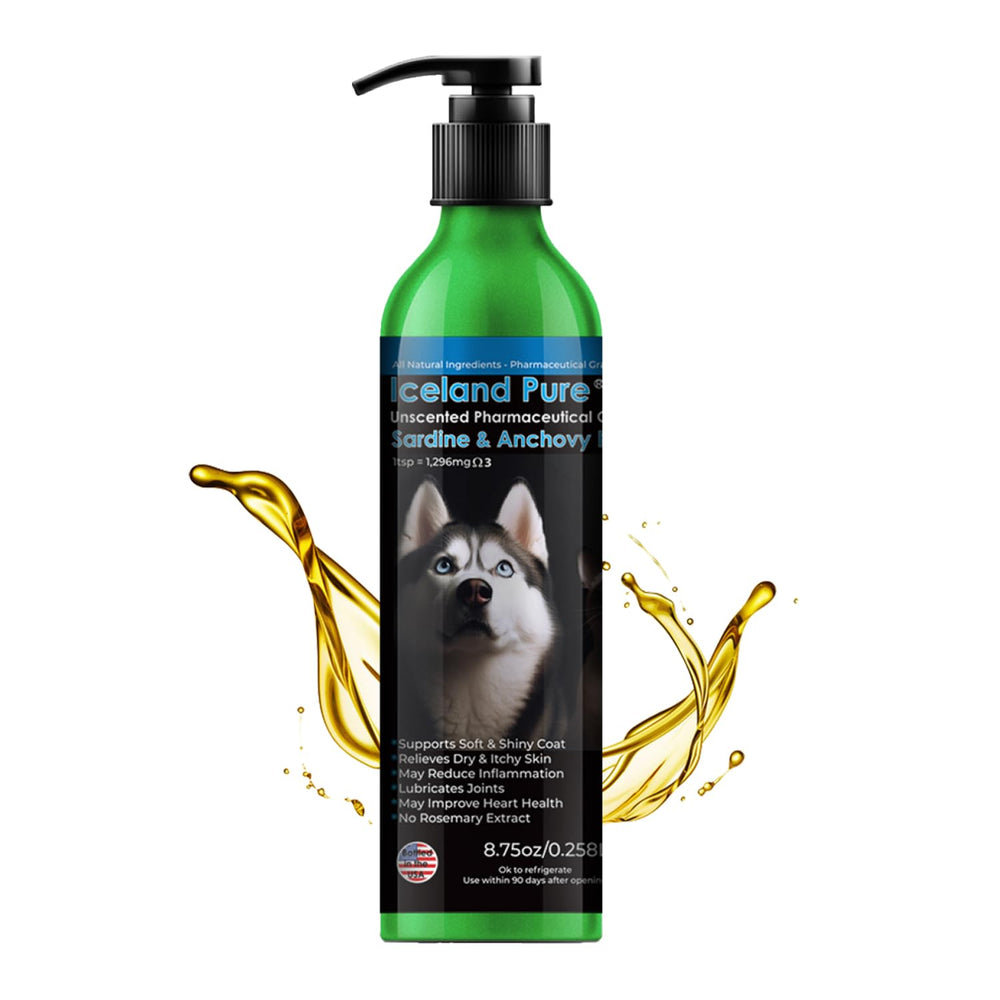 Icleand Pure sardine-anchovy oil bottle for pets with omega-3 support