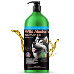 Iceland Pure wild Alaskan salmon oil bottle with pump for easy dosing in dogs and cats