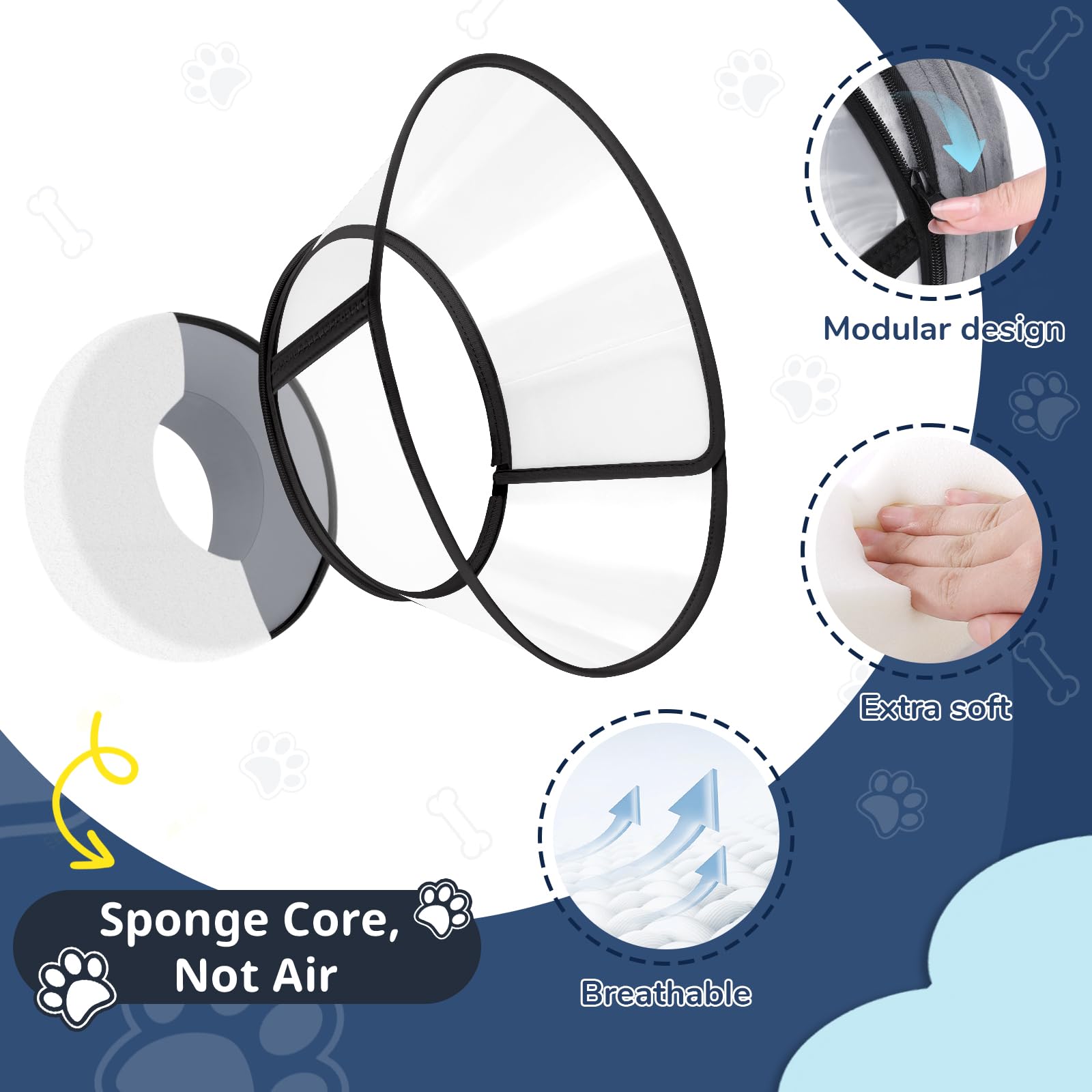 ICOYEA sponge-core cone inside view highlights breathable comfort for pets