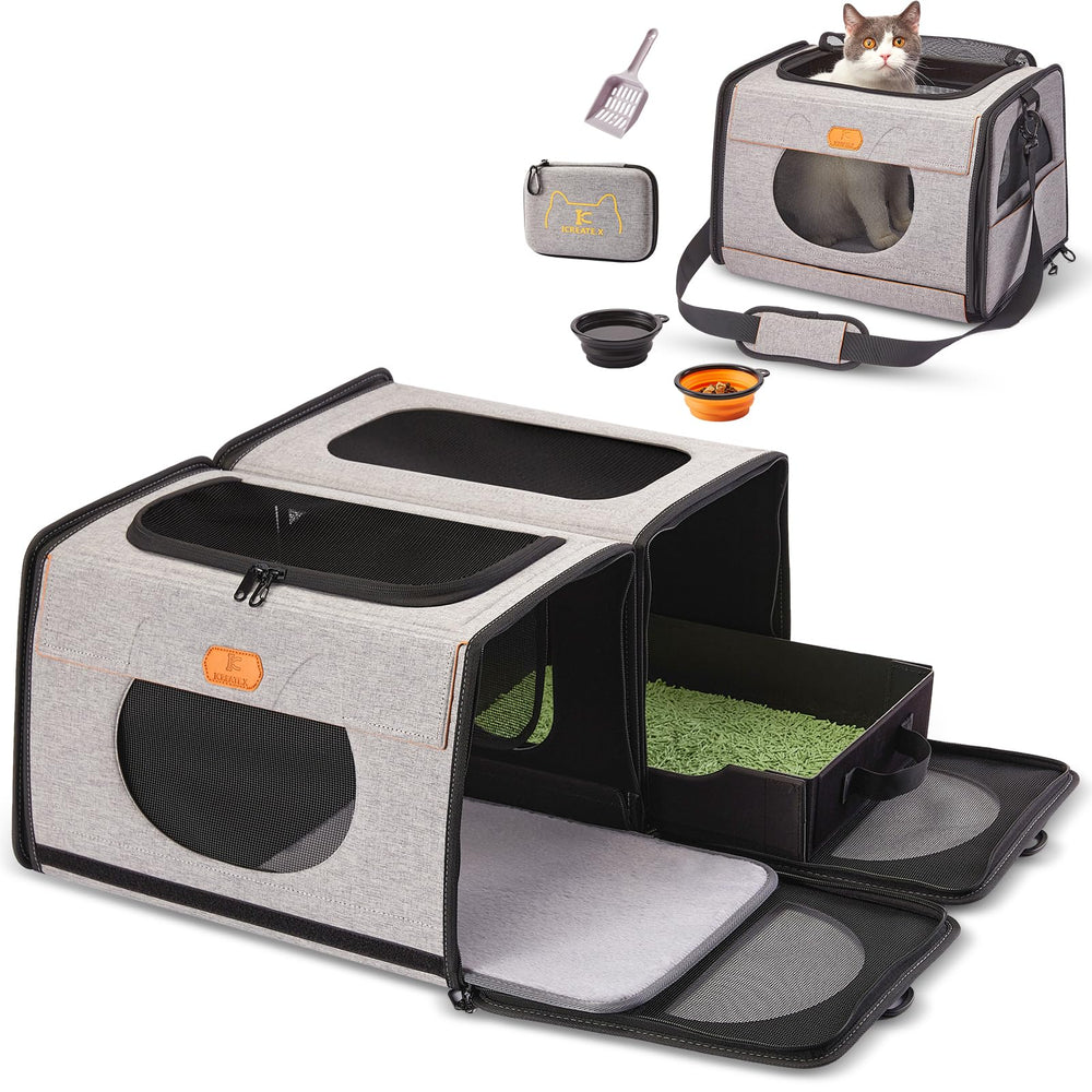 ICREATE.X large cat carrier front view with safety EVA shell and ventilation.