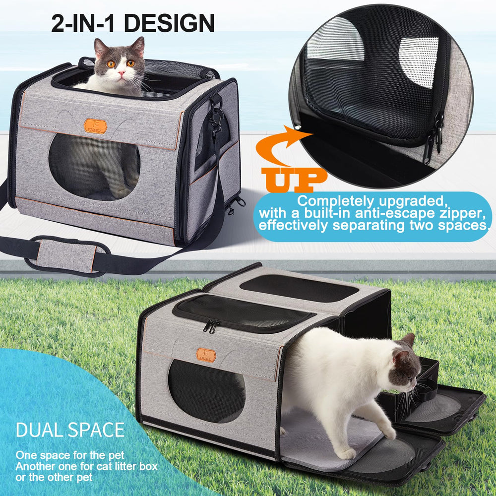 ICREATE.X large cat carrier interior with litter box in use for travel.