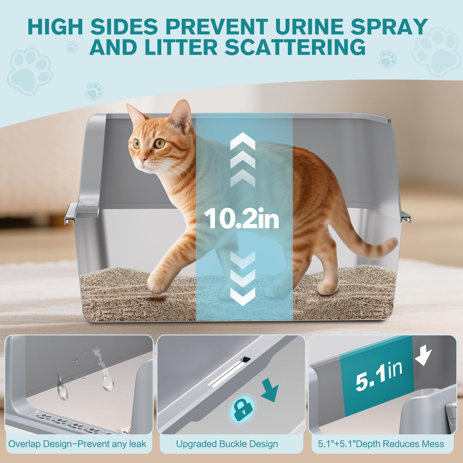 ICYAIR litter box side wall demonstrates high containment for tidy floors