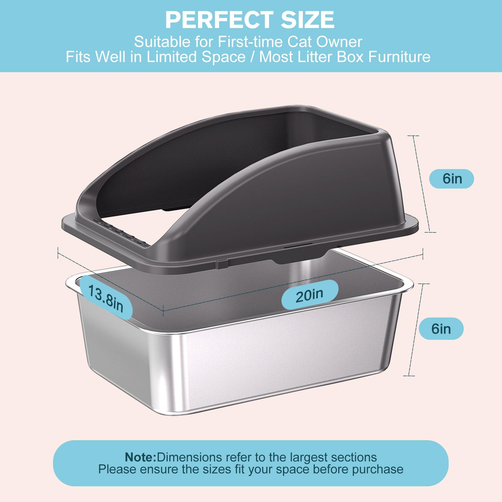 ICYAIR leak-proof lid design on stainless steel litter box to prevent spills