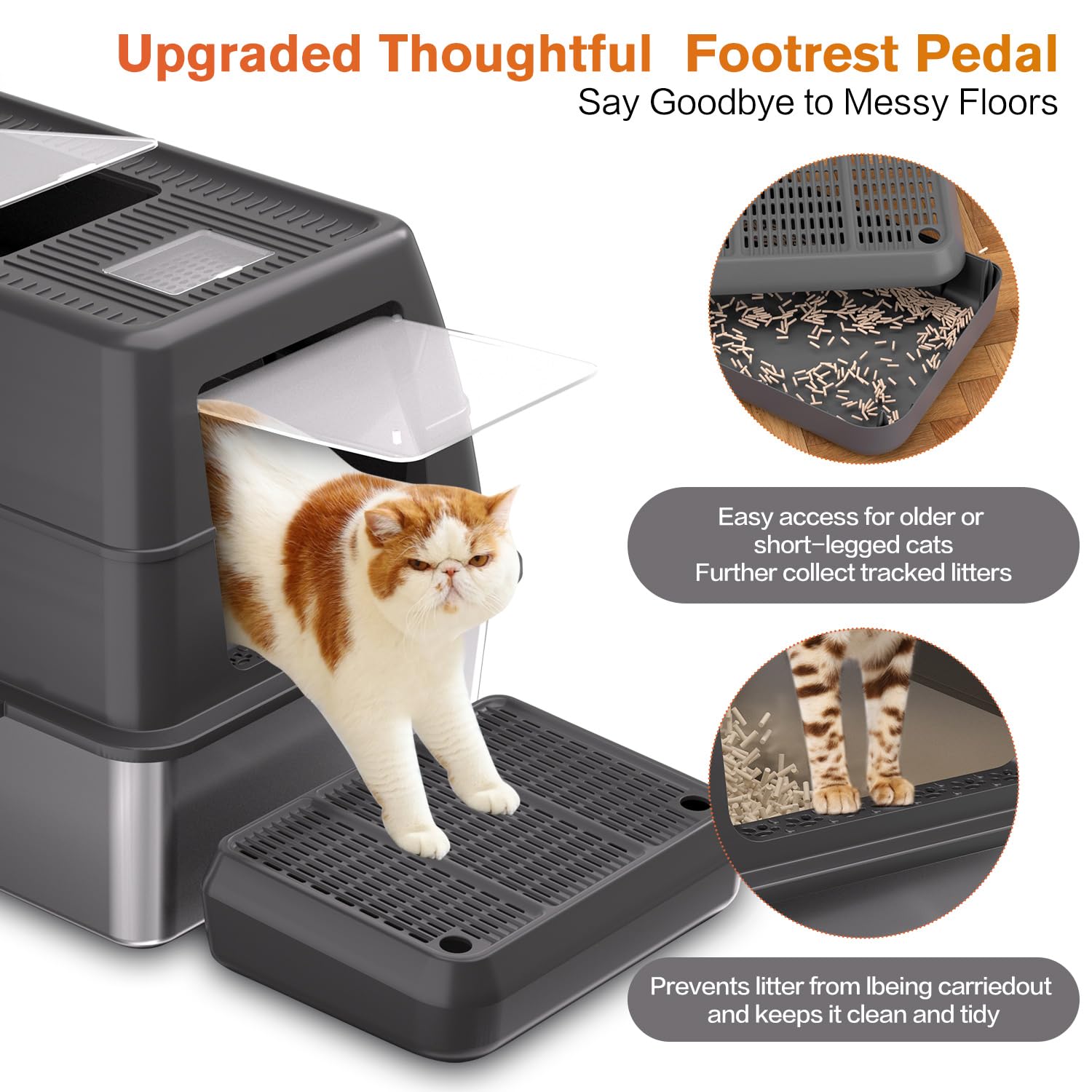 ICYAIR XXXL footboard aiding older or short-legged cats and reducing litter tracking