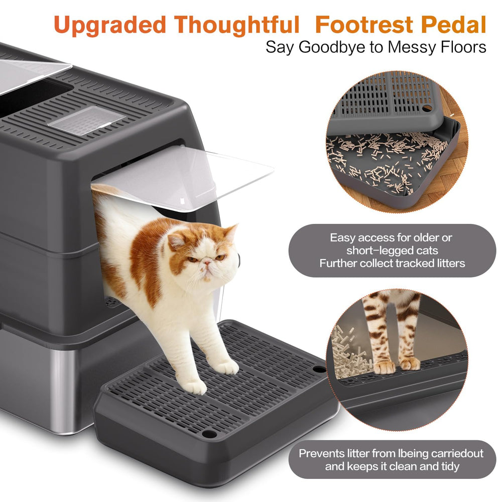 ICYAIR XXXL footboard aiding older or short-legged cats and reducing litter tracking