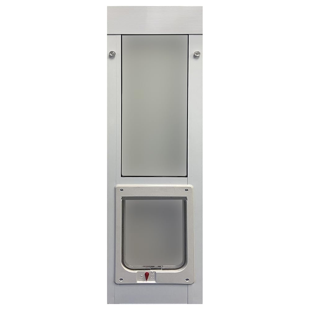 Ideal Pet Products aluminum vertical sash door seen from the side for quick pet access.
