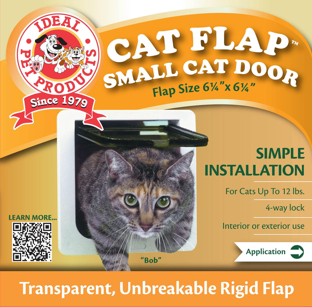 Ideal Pet Products cat flap door telescoping frame fits various door thicknesses.