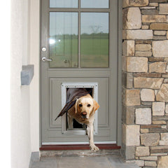 Ideal Pet Products Ruff-Weather door double-flap insulation illustrated for energy-friendly pet access.