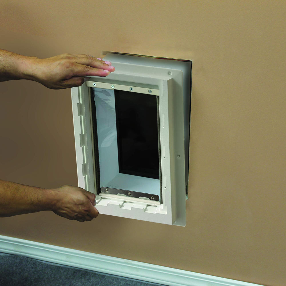 Ideal Pet Products lock-out slide demonstrates easy pet access control and privacy.