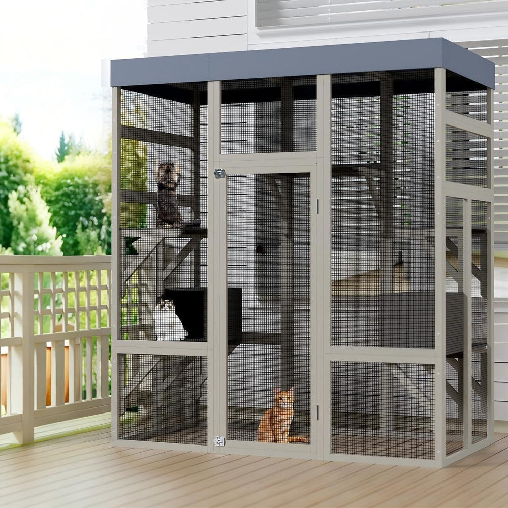 IDEALHOUSE outdoor cat enclosure assembled in a backyard setup for cats