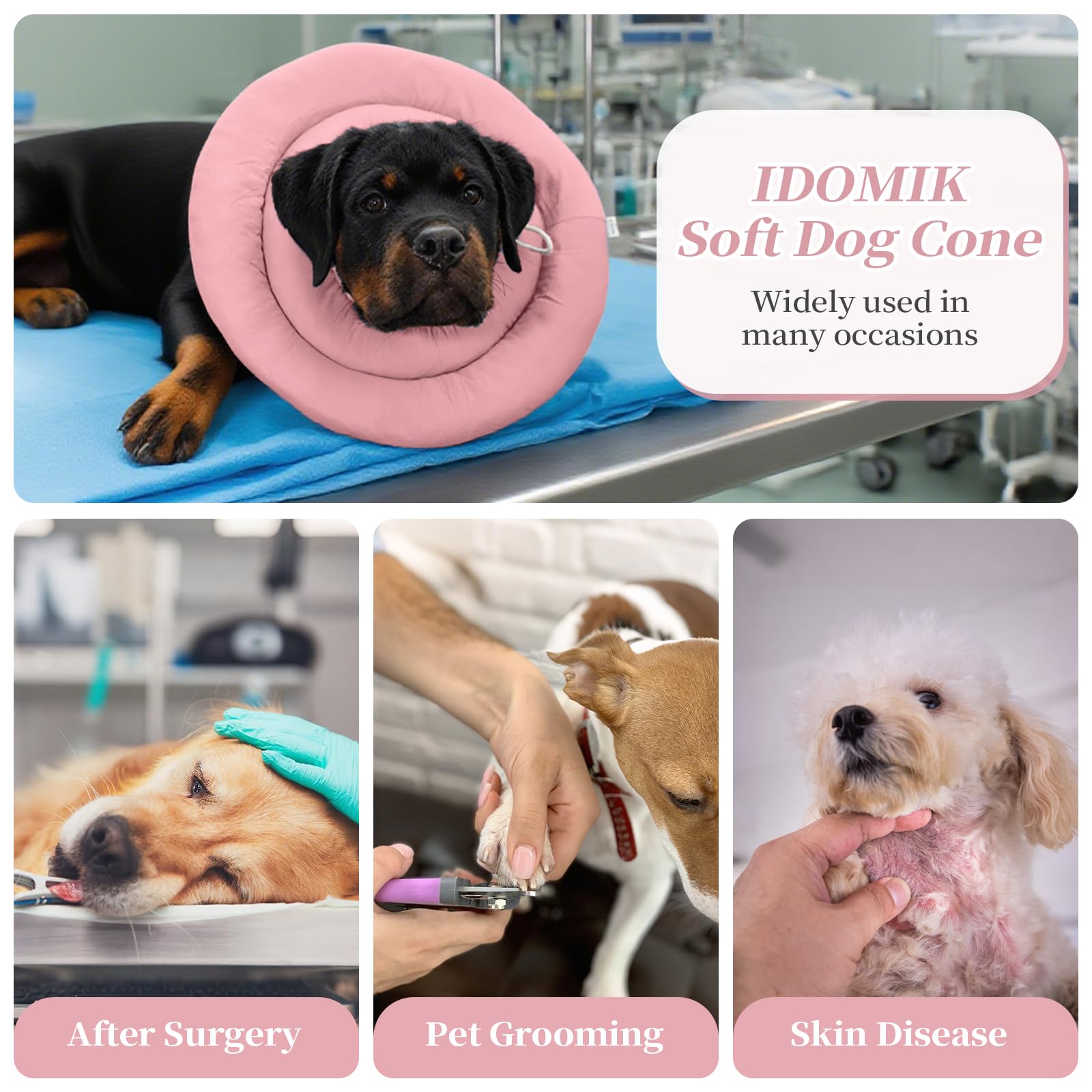 IDOMIK anti-lick design dog cone helps deter licking and scratching
