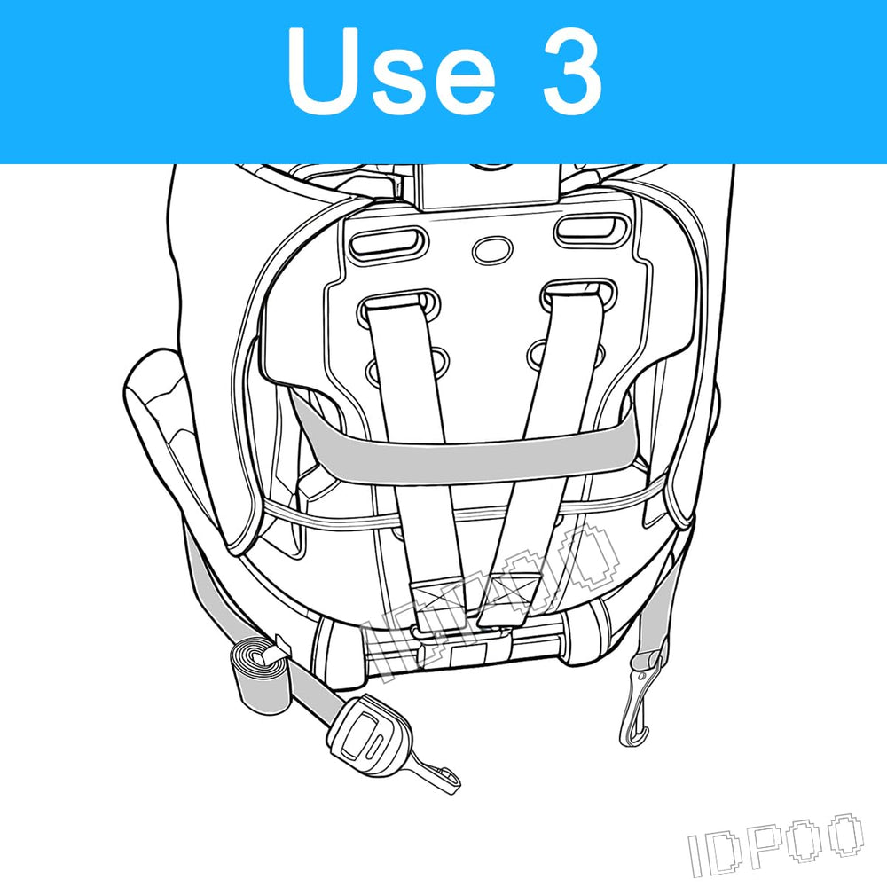 Idpoo connected to vehicle anchors enabling flexible travel setups.