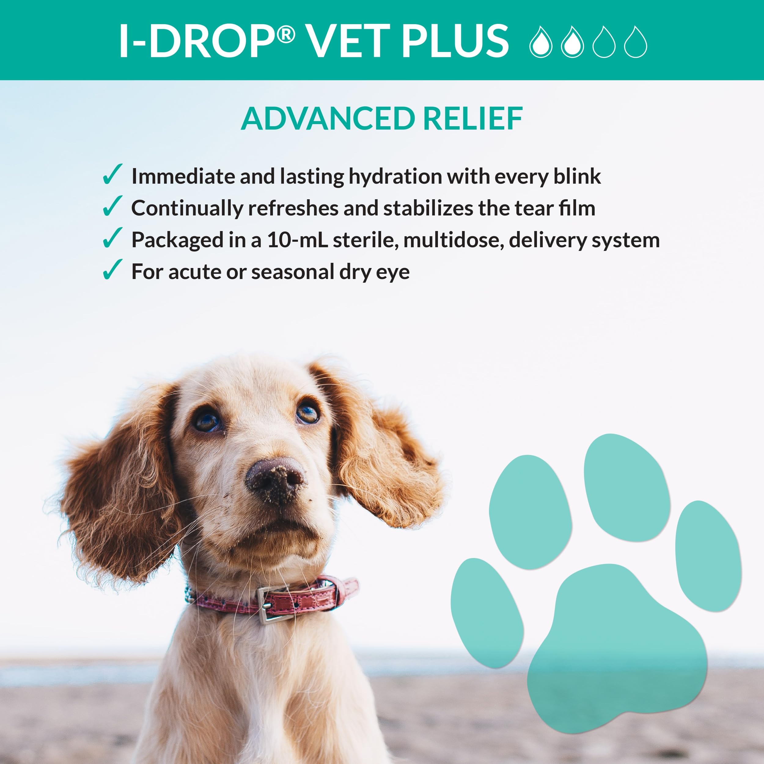 I-DROP VET PLUS packaging shows a 10 mL sterile bottle for convenience.