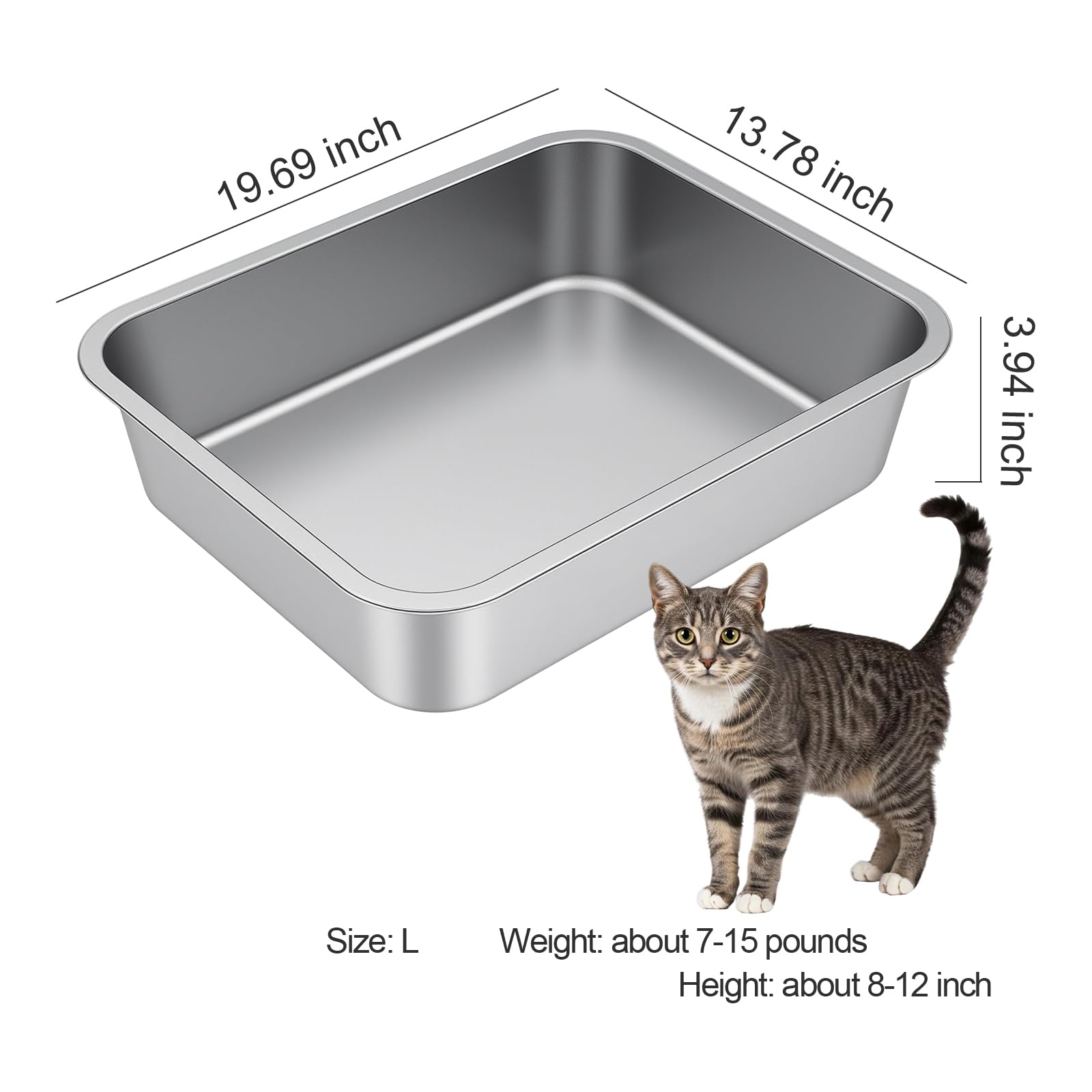 Idymere large stainless steel litter box high sides contain litter and reduce mess.