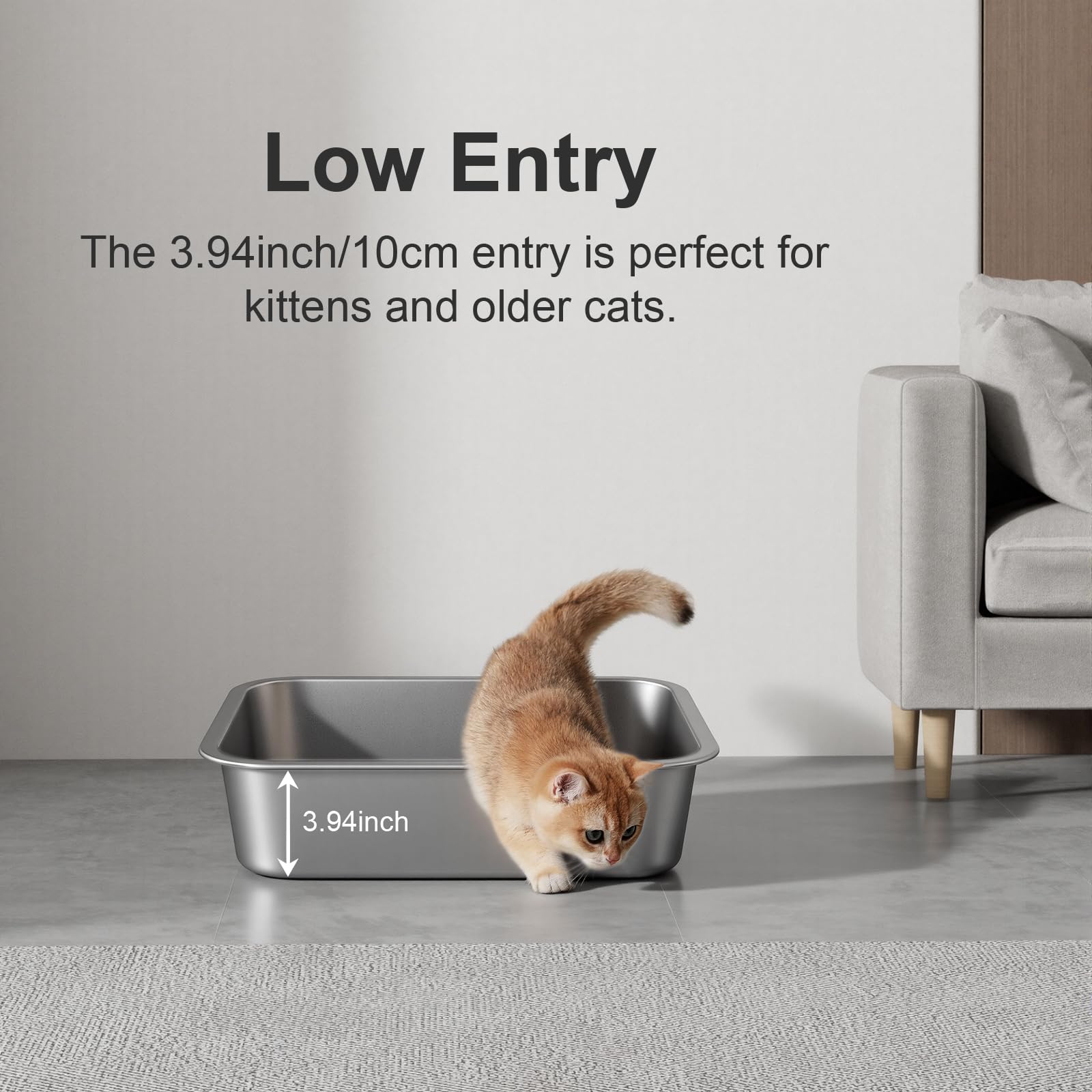 Idymere large stainless steel litter box open design promotes air circulation.