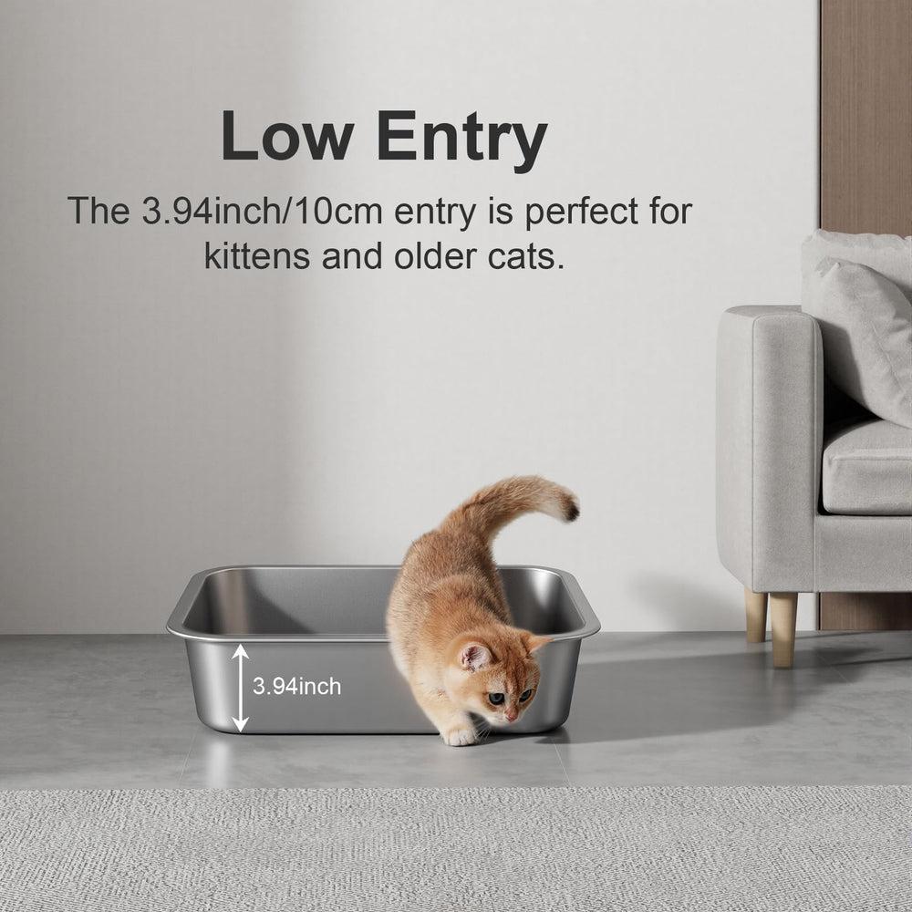 Idymere large stainless steel litter box open design promotes air circulation.