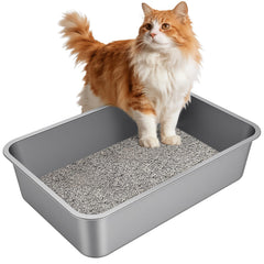 Idymere X-Large stainless steel litter box with open design promotes air circulation and odor control