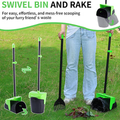 ienjoyed Pooper Scooper rake-and-bin-assembly simplifies quick waste transfer.