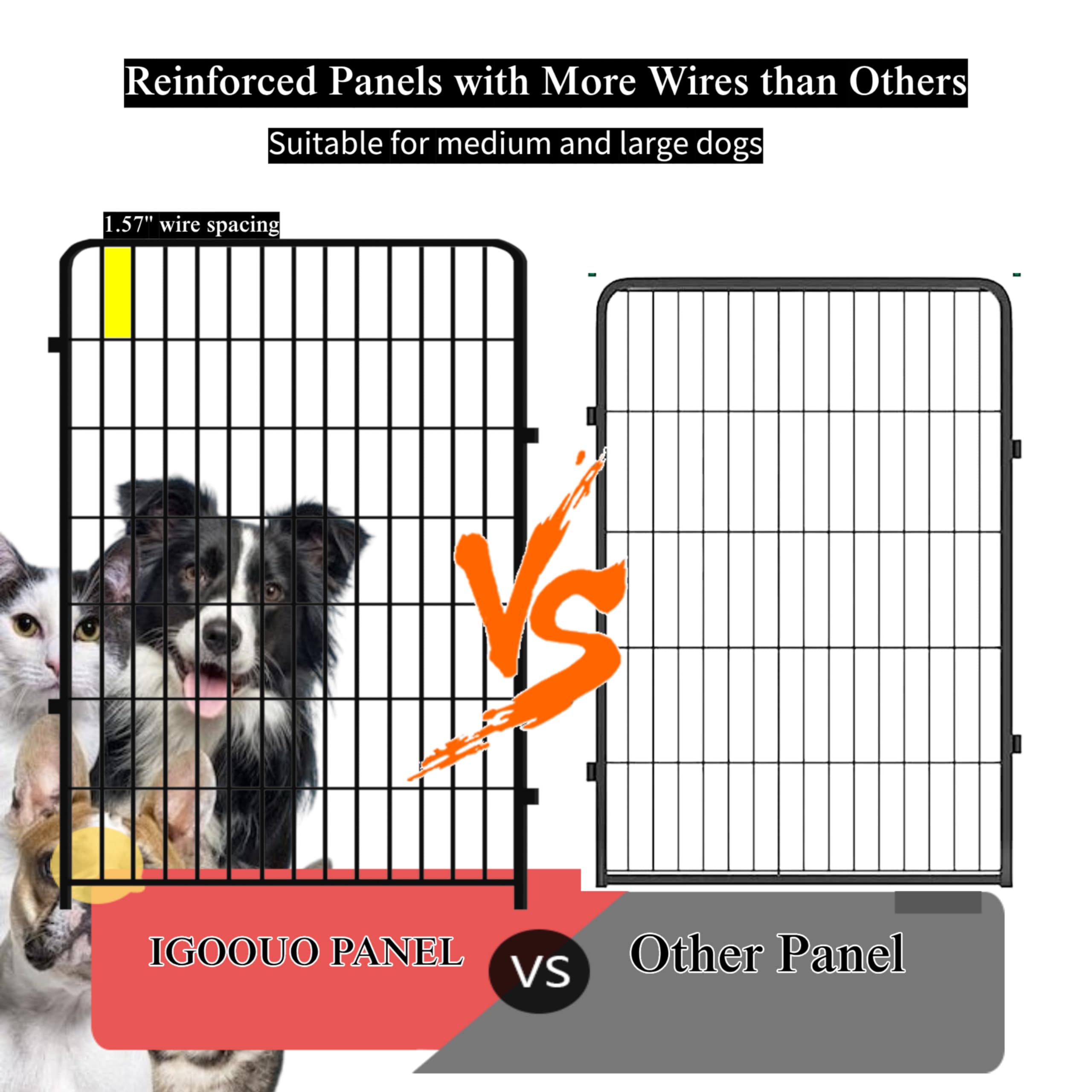 IGOOUO dog playpen indoor-outdoor coating emphasizes rustproof protection for versatile placement.