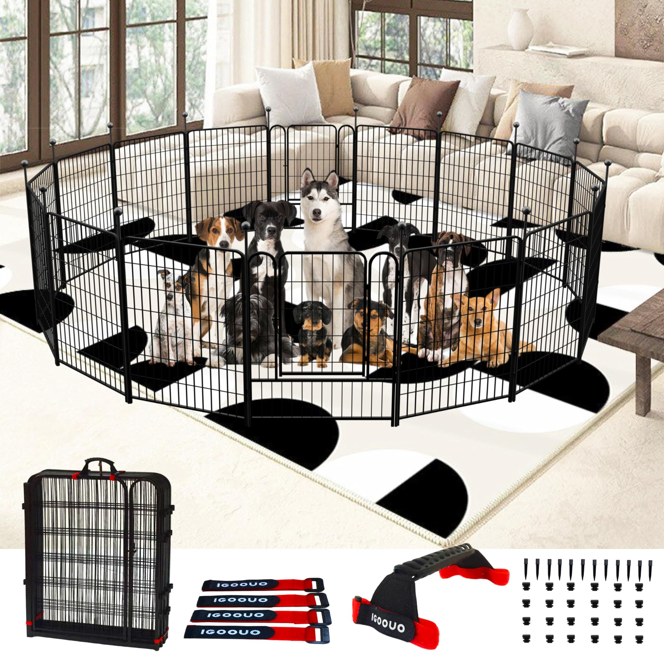 IGOOUO dog playpen outdoor 36-inch high secures medium to large dogs outdoors.