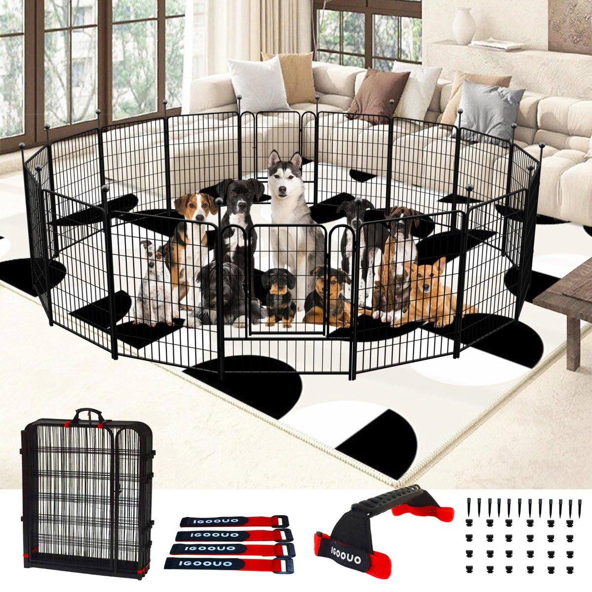 IGOOUO dog playpen outdoor 36-inch high secures medium to large dogs outdoors.