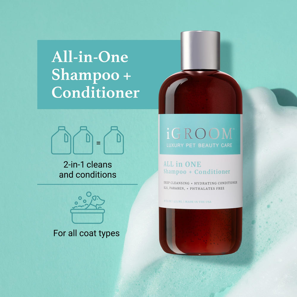 igroom all-in-one dog shampoo bottle pour for easy lather during bath time