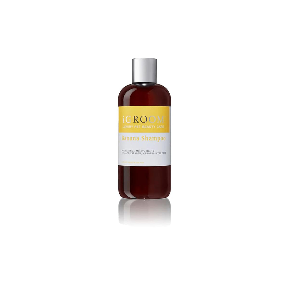 iGroom Banana Dog Shampoo bottle with nourishing formula for a soft coat