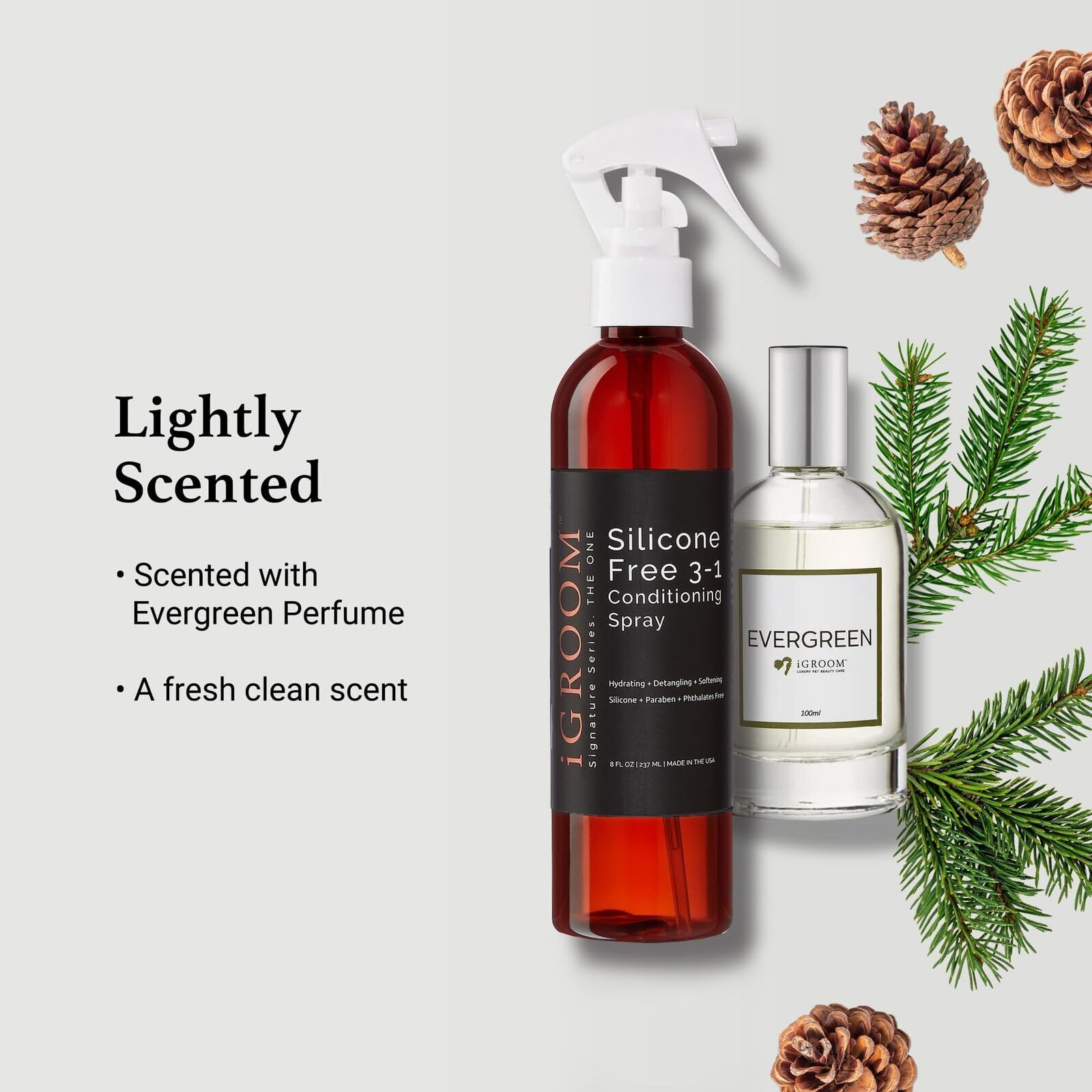 iGroom evergreen scent leaves a fresh aroma during brushing sessions.