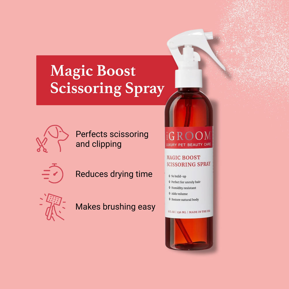 iGroom Magic Boost spray mist on coat during styling for better control