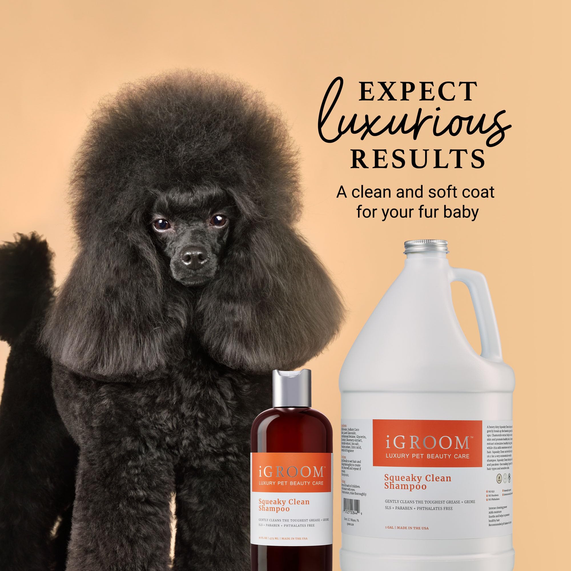 iGroom Squeaky Clean rosemary extract emphasizes healthy hair appearance.